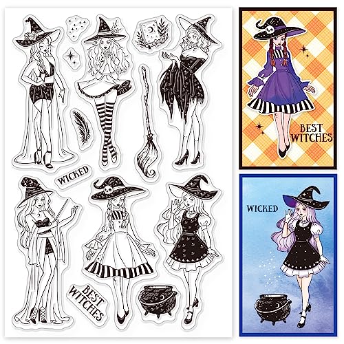 GLOBLELAND Halloween Fashion Witch Clear Stamps Für DIY Scrapbooking Magic Witches Silikon Clear Stamp Seals Transparente Stempel Für Kartenherstellung Fotoalbum Journal Home von GLOBLELAND