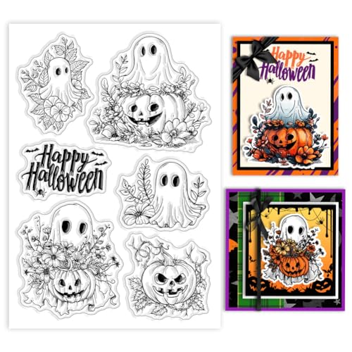 GLOBLELAND Halloween Geist Klare Stempel Kürbis Fledermaus Silikonstempel Siegel Blumen Klare Stamps Für DIY Scrapbooking Kartenherstellung von GLOBLELAND