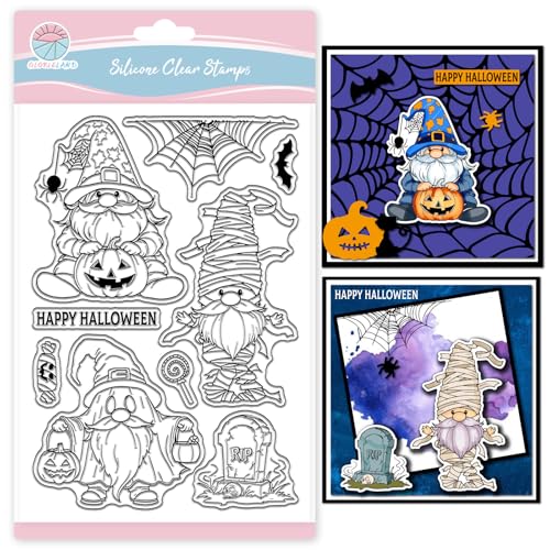 GLOBLELAND Halloween Gnom Mumie Klarer Stempel Für Scrapbooking Grabstein Web Silikonstempel HAPPY HALLOWEEN Transparenter Stempel Für Kartengestaltung DIY Prägen Journaling von GLOBLELAND