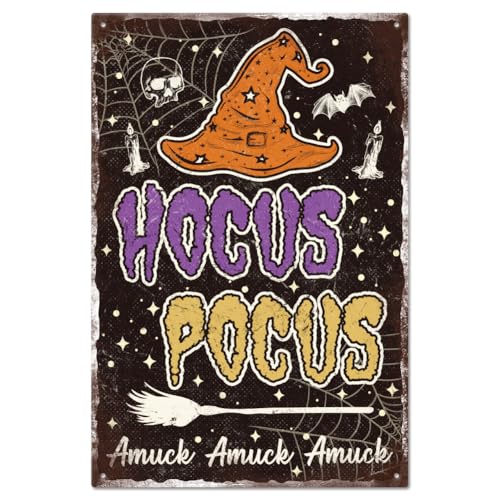 GLOBLELAND Halloween Hexe Blechschild Fledermaus Skelett Kerze Metall Blechschild Vintage Metall Blechschild 12×8 Zoll Hocus Pocus Lustige Wanddekoration Blechschilder Für Zuhause Garage Bar Laden GLOBLELAND Halloween Hexe Blechschild Fledermaus Skelett Kerze Metall Blechschild Vintage Metall Blechschild 12×8 Zoll Hocus Pocus Lustige Wanddekoration Blechschilder Für Zuhause Garage Bar Laden von GLOBLELAND