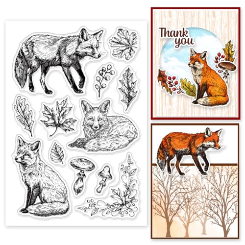 GLOBLELAND Herbst Clear Stempels Fuchs Blätter Pilz Silikon Clear Stempel Siegel Pflanzen Tiere Transparent Stamps Für DIY Scrapbooking Kartenherstellung Heimdekoration von GLOBLELAND