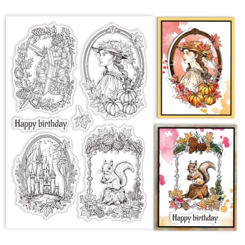 GLOBLELAND Herbstliche Bordüre Transparente Stempel für Scrapbooking Blumenkranz-Rahmen Klare Stamps Ahornblätter Silikonstempel Für Kartengestaltung DIY Prägung Journaling von GLOBLELAND