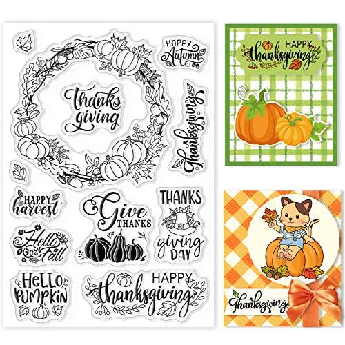 GLOBLELAND Herbst und Thanksgiving Klare Stempel für DIY Scrapbooking Dekor Ernte Kürbis Kranz Transparente Silikonstempel für die Herstellung von Karten Fotoalbum Dekoration von GLOBLELAND