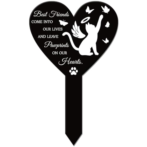 GLOBLELAND Herzförmiger Katzen Gartenstecker Gedenktafel Gedenkstecker Für Den Friedhof Acryl Grabstecker Wasserfester Beileids Gartenstecker Für Den Hof Grab Friedhof von GLOBLELAND