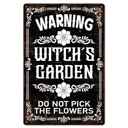 GLOBLELAND Hexengarten Warnung Metall Blechschild 8x12 Zoll „Hexengarten“ Vintage Malerei Blechschilder Lustiger Text Wandplakat Schild Für Gartentor Hofschild Warnung Außenbereich Veranda von GLOBLELAND