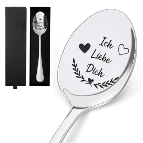 GLOBLELAND Kaffeelöffel mit Gravur "Ich Liebe Dich", Hochzeitsgeschenk für Brautpaar, Löffel aus Edelstahl Mit Geschenkbox, Geschenke für Paar Ostern Jahrestag Valentinstag Weihnachten 19cm von GLOBLELAND