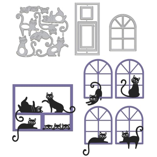 GLOBLELAND Katzen-Fenster-Stanzformen Für Die Kartenherstellung, Metall-Katzen-Fensterrahmen-Stanzformen, Prägeschablonen, Stanzschablonen, Vorlage Für Scrapbooking, Papierdekoration GLOBLELAND Katzen-Fenster-Stanzformen Für Die Kartenherstellung, Metall-Katzen-Fensterrahmen-Stanzformen, Prägeschablonen, Stanzschablonen, Vorlage Für Scrapbooking, Papierdekoration von GLOBLELAND