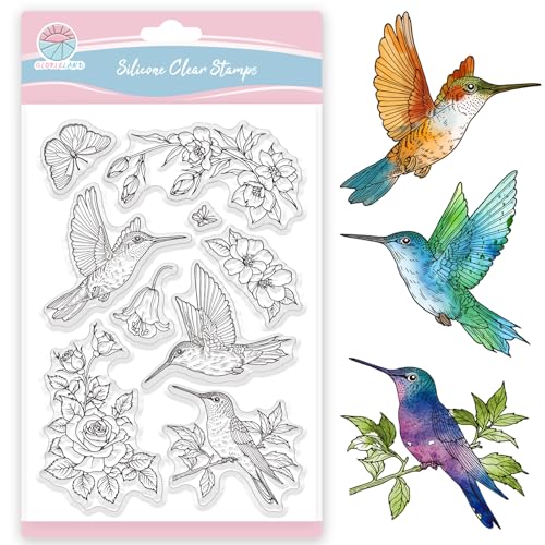 GLOBLELAND Klare Stempel Mit Kolibri Blumen für Scrapbooking Schmetterlinge Florale Silikonstempel Rosenvögel Transparenter Stempel für Die Kartengestaltung DIY Prägung Journaling von GLOBLELAND