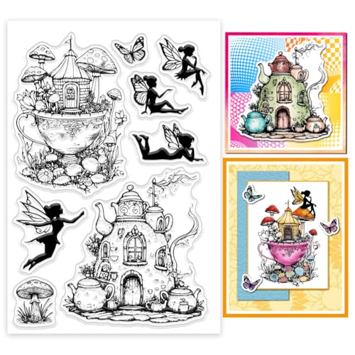 GLOBLELAND Klare Stempel Mit Teekanne Tasse Und Haus Fee Pilz Silikon Klare Stempelsiegel Transparente Stempel Für DIY Scrapbooking Karten Erstellen von Fotoalben Journalen GLOBLELAND Klare Stempel Mit Teekanne Tasse Und Haus Fee Pilz Silikon Klare Stempelsiegel Transparente Stempel Für DIY Scrapbooking Karten Erstellen von Fotoalben Journalen von GLOBLELAND
