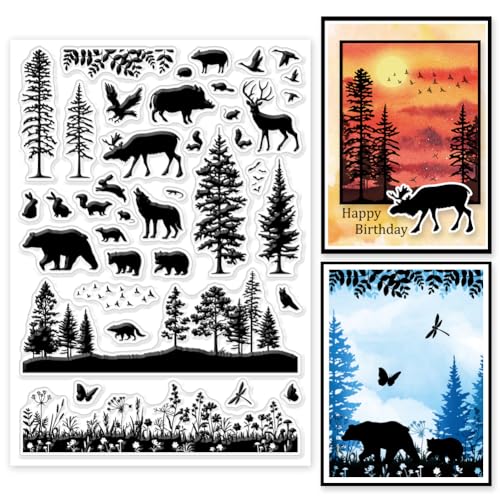 GLOBLELAND Klare Stempel Mit Waldtier Silhouette Waldhintergrund Klare Gummistempel Pflanzen Und Blätter Silikonstempel Für DIY Scrapbooking Fotoalbum 5.83x8.27zoll GLOBLELAND Klare Stempel Mit Waldtier Silhouette Waldhintergrund Klare Gummistempel Pflanzen Und Blätter Silikonstempel Für DIY Scrapbooking Fotoalbum 5.83x8.27zoll von GLOBLELAND