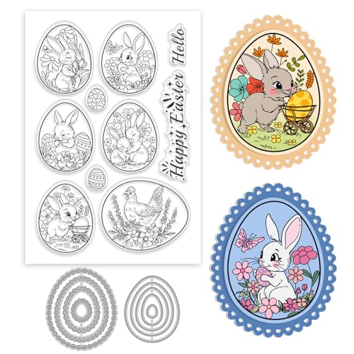 GLOBLELAND Klare Stempel Und Metallstanzungen Mit „Frohe Ostern“ Hasenei Transparenter Stempel Mit Eierrahmen Stanzformen für Die Kartengestaltung Prägung Scrapbooking GLOBLELAND Klare Stempel Und Metallstanzungen Mit „Frohe Ostern“ Hasenei Transparenter Stempel Mit Eierrahmen Stanzformen für Die Kartengestaltung Prägung Scrapbooking von GLOBLELAND