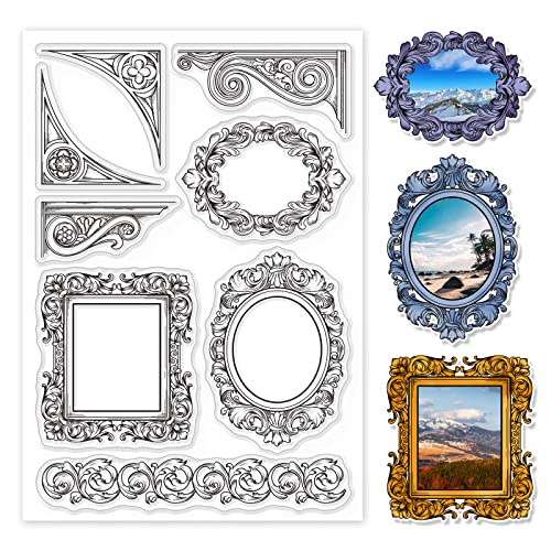 GLOBLELAND Klare Stempel für Retro-Rahmen und -Ecken für Scrapbooking im europäischen Stil architektonische barocke Bordüren transparente Silikonstempel für die Herstellung von Karten Fotoalbum von GLOBLELAND