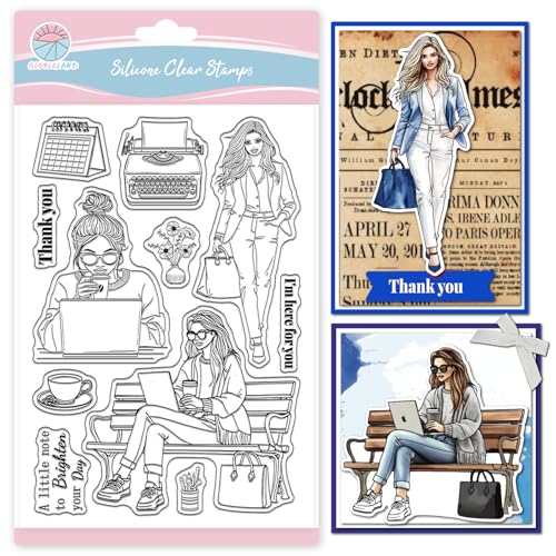 GLOBLELAND Klarer Stempel „Working Woman Coffee“ für Scrapbooking Fashion Lady-Silikonstempel Elite Woman transparenter Stempel für Kartengestaltung DIY-Prägung Journaling von GLOBLELAND