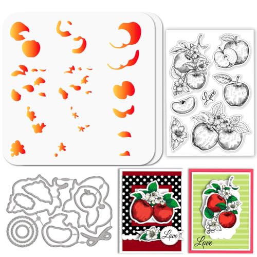 GLOBLELAND Granatapfel Stempel and Cutting Dies Set for Card Making Apfelstückchen Stamps and Stencils Obst Geschichtet Embossing Stencil for DIY Scrapbooking Crafts Album Accessories von GLOBLELAND