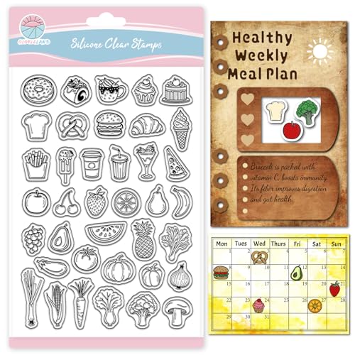 GLOBLELAND Lebensmittel-Symbole, transparenter Stempel für Scrapbooking, Obst, Dessert, Gemüse, Silikonstempel, Fast Food, transparenter Stempel für Kartenherstellung, DIY, Prägung, Journaling von GLOBLELAND