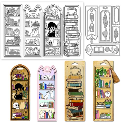 GLOBLELAND Lesezeichen für Bücherregale, klare Stempel und Metallstanzformen, magisches Bücherregal, transparenter Stempel, Katze, Buchrahmen, Stanzformen für Kartenherstellung, Prägung, Scrapbooking GLOBLELAND Lesezeichen für Bücherregale, klare Stempel und Metallstanzformen, magisches Bücherregal, transparenter Stempel, Katze, Buchrahmen, Stanzformen für Kartenherstellung, Prägung, Scrapbooking von GLOBLELAND
