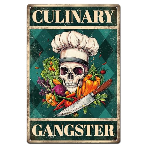 GLOBLELAND Metall Blechschild Mit Skelett Koch Und Gemüse „Culinary Gangster“ Vintage Malerei Blechschilder 12x8 Zoll Retro Wandkunst Plakette Poster Für Zuhause Bar Kneipe Café Dekoration GLOBLELAND Metall Blechschild Mit Skelett Koch Und Gemüse „Culinary Gangster“ Vintage Malerei Blechschilder 12x8 Zoll Retro Wandkunst Plakette Poster Für Zuhause Bar Kneipe Café Dekoration von GLOBLELAND