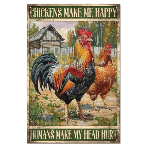 GLOBLELAND Metall-Blechschild mit Aufschrift "Chickens Make Me Happy Humans Make My Head Hurt" lustiges Huhn-Metall-Blechschild 12x8 Zoll Motiv: Hahn und Henne GLOBLELAND Metall-Blechschild mit Aufschrift "Chickens Make Me Happy Humans Make My Head Hurt" lustiges Huhn-Metall-Blechschild 12x8 Zoll Motiv: Hahn und Henne von GLOBLELAND