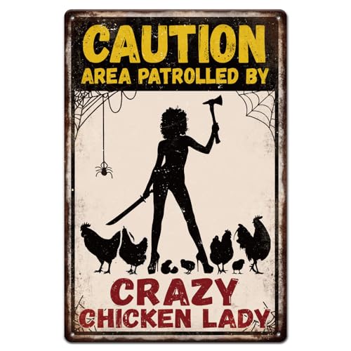 GLOBLELAND Metallschild „Caution Area Patrolled By Crazy Chicken Lady“ Im Vintage Stil Lustiges Metall Blechposter 12x8 Zoll Retro Wanddekoration Schild Für Haus Zaun Hof Garage Bauernhof Garten GLOBLELAND Metallschild „Caution Area Patrolled By Crazy Chicken Lady“ Im Vintage Stil Lustiges Metall Blechposter 12x8 Zoll Retro Wanddekoration Schild Für Haus Zaun Hof Garage Bauernhof Garten von GLOBLELAND