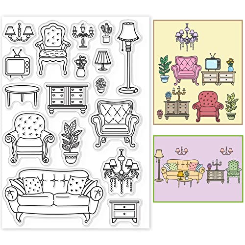 GLOBLELAND Möbel Klare Stempel Sofas Topfpflanzen Kronleuchter Schränke Silikon Klare Stempel Dichtungen für Karten Die DIY Scrapbooking Foto Journal Album Dekoration Machen von GLOBLELAND