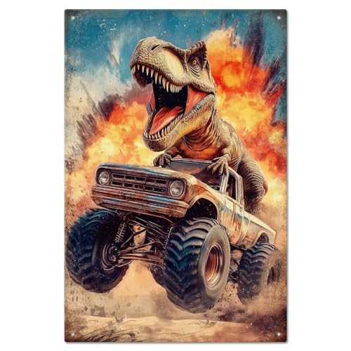 GLOBLELAND Monster Trucks Metall Blechschild 12x8 Zoll Blast Dinosaur Vintage Malerei Blechschild Wandposter Plakette Für Garage Spielzimmer Büro Werkstatt Männerhöhle Bar GLOBLELAND Monster Trucks Metall Blechschild 12x8 Zoll Blast Dinosaur Vintage Malerei Blechschild Wandposter Plakette Für Garage Spielzimmer Büro Werkstatt Männerhöhle Bar von GLOBLELAND