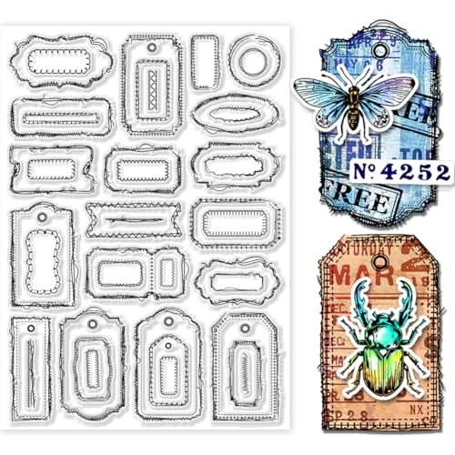GLOBLELAND Nähgarn Etikettenrahmen Transparente Stempel 11.69x8.27,(5) cm Spitzenrahmen Silikon Klare Stempelsiegel Nähgarn Rand Transparente Stempel Für DIY Scrapbooking Karten Erstellen von GLOBLELAND