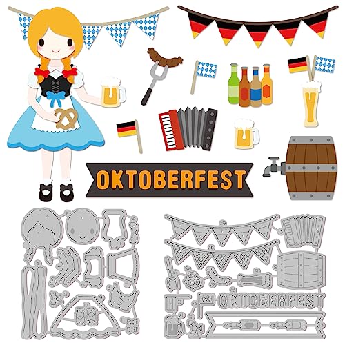 GLOBLELAND Oktoberfest-Frau-Stanzformen, Bierfest-Flagge, Karbonstahl, Gestanzt, Bierglas, Kleidung, Bart, Prägeschablonen, Vorlage Für Dekorative Prägung Papier Karten DIY Scrapbooking Album Basteln von GLOBLELAND