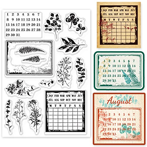 GLOBLELAND Pflanzen Kalender Transparente Silikonstempel Vintage Hintergrund Klare Stamps Retro Plan Silikonstempel Für Kartengestaltung DIY Prägung Journaling von GLOBLELAND