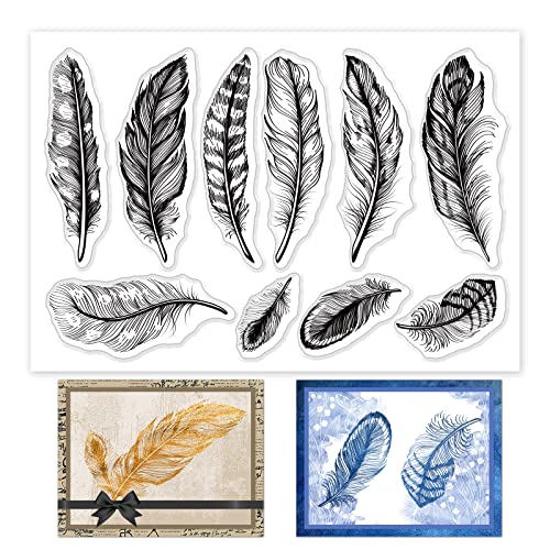 GLOBLELAND Retro Feather Clear Stamps für DIY Scrapbooking Decor Winter Feather Transparente Silikonstempel für die Herstellung von Karten Fotoalben Dekoration von GLOBLELAND