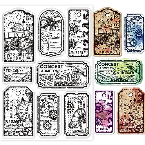 GLOBLELAND Vintage Etiket Transparente Silikonstempel Steampunk Label Klare Stamps Journal Tags Silikonstempel Für Kartengestaltung DIY Prägung Journaling von GLOBLELAND