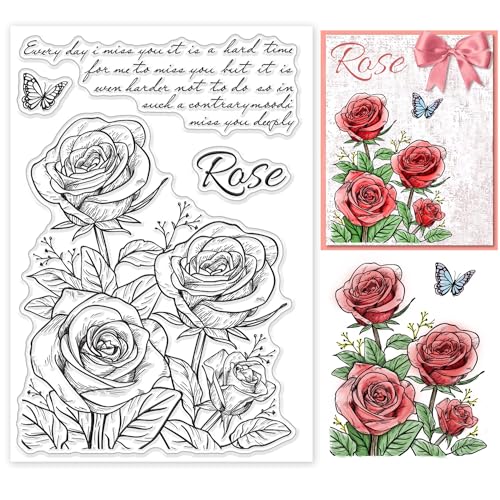 GLOBLELAND Roses Butterfly Words Klarer Gummistempel, Silikonstempel Transparent, Candy Cup Klarer Stempel für Papierkarten, Alben, Dekorationsartikel von GLOBLELAND