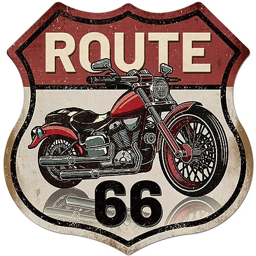 GLOBLELAND "Route 66" Metall Blechschild 8×12 Inch Motorrad Retro Metallplakat Heteromorphismus Kunst Blechschild Metallplakette für Motorradgeschäfte Diners Man Caves Road Car Garages von GLOBLELAND