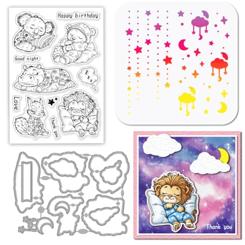 GLOBLELAND Schlafenden Tiere Stamps Stanzschablone für die Kartenherstellung Form Eichhörnchen Silikonstempel Stanzschablone Löwen PET Malschablonen Für DIY Scrapbooking Bastelalben Zubehör GLOBLELAND Schlafenden Tiere Stamps Stanzschablone für die Kartenherstellung Form Eichhörnchen Silikonstempel Stanzschablone Löwen PET Malschablonen Für DIY Scrapbooking Bastelalben Zubehör von GLOBLELAND