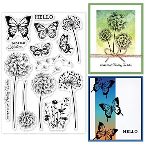 GLOBLELAND Schmetterling Löwenzahn Transparente Stempel für DIY Scrapbooking Wildblume Silhouette Silikon Klar Stempel Siegel für Karten Herstellung Fotoalbum Tagebuch Heimdekoration von GLOBLELAND