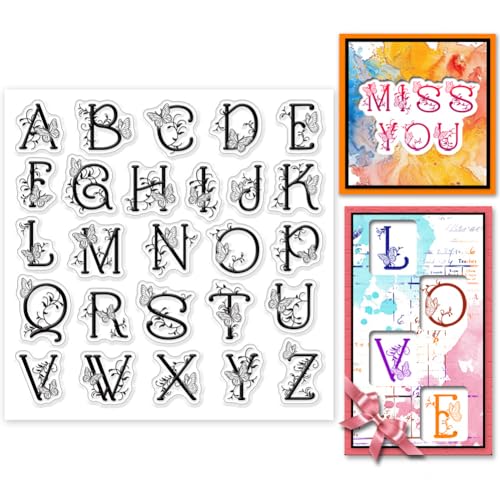 GLOBLELAND Schmetterlingsbuchstaben Clear Stempels Alphabet Clear Stempels Schmetterling Pflanzen Silikonstempel Für DIY Scrapbooking Fotoalbum Dekorative Kartenherstellung 5.9x5.9 Zoll von GLOBLELAND