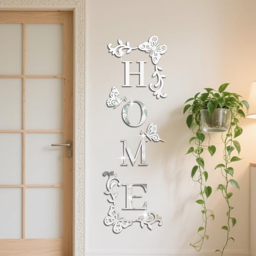 GLOBLELAND Silber „Home“ 3D Acryl Spiegel Wandaufkleber Für Wohnzimmer 47.99x15.27 Zoll Schmetterlingsranken Selbstklebende Flexibler Spiegel Wandaufkleber Wandbilder Für Schlafzimmer Küchen GLOBLELAND Silber „Home“ 3D Acryl Spiegel Wandaufkleber Für Wohnzimmer 47.99x15.27 Zoll Schmetterlingsranken Selbstklebende Flexibler Spiegel Wandaufkleber Wandbilder Für Schlafzimmer Küchen von GLOBLELAND