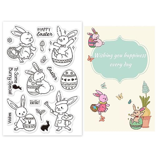 GLOBLELAND Silikonstempel Ostern Kaninchen Klare Stempel Kaninchen Transparentes Stempel Siegel Clear Stamps für Kartenherstellung und DIY Scrapbooking Dekor von GLOBLELAND