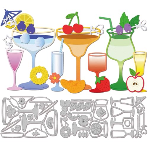 GLOBLELAND Sommerlicher Cocktailkelch Stanzer Für DIY Scrapbooking Metallfrüchte Orange Ananas Stanzformen Blumen Minze Stanzungen Für Die Kartengestaltung Und Prägung von GLOBLELAND