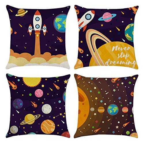 GLOBLELAND Space Planet Kissenbezüge 45x45cm 4er Set Sonnensystem Universe Planet Image Decor Cartoon Weltraum-Kissenbezüge Kissenbezug Für Wohnkultur Sofa Schlafzimmer von GLOBLELAND