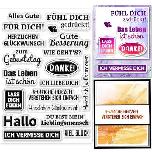 GLOBLELAND Sprüche Deutsche Klare Stempel Für DIY Scrapbooking Geburtstagsstempel Deutsches Emotionales Wort Silikon Klarer Stempel Transparente Stempel Siegel Für Karten Machen Tagebuch Fotoalbum von GLOBLELAND