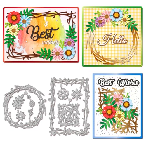 GLOBLELAND Stanzformen Mit Blumen, Zweigen, Rahmen Für Die Kartenherstellung, Metallkranz, Bordüren Stanzformen, Stanzschablonen, Vorlagen Für Scrapbooking, Tagebuch, Prägung, Papier, Basteln, Dekor von GLOBLELAND