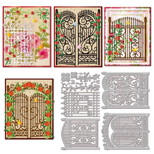 GLOBLELAND Stanzformen Mit Herztür Rosenranken Stanzungen Gartenblumen Tür Stanzformen Für Heimwerker Scrapbooking Kartenherstellung Journal Prägung Papierbasteldekor von GLOBLELAND