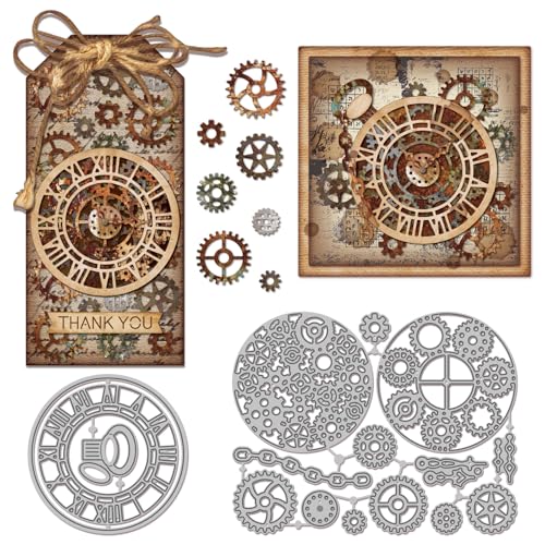 GLOBLELAND Stanzformen Mit Mehrschichtigem Zahnrad Uhr Taschen Metallstanzungen Uhrenketten Stanz Und Prägevorlagen Für Scrapbooking Basteln Papierkartenherstellung von GLOBLELAND