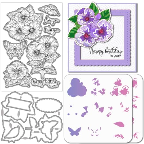 GLOBLELAND Stiefmütterchen Stempel and Cutting Dies Set for Card Making Schmetterlings Stamps and Stencils Blumen Insekten Schichtung Embossing Stencil for DIY Scrapbooking Crafts Album Accessories GLOBLELAND Stiefmütterchen Stempel and Cutting Dies Set for Card Making Schmetterlings Stamps and Stencils Blumen Insekten Schichtung Embossing Stencil for DIY Scrapbooking Crafts Album Accessories von GLOBLELAND