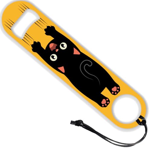 GLOBLELAND Süßer Flaschenöffner Aus Edelstahl Mit Katzenmotiv Und PU Lederkordel 7 Zoll Bierflaschenöffner Mit Cartoon Tiermotiv Flacher Flaschenöffner Für Zuhause Bar Restaurant Kneipe Küche von GLOBLELAND