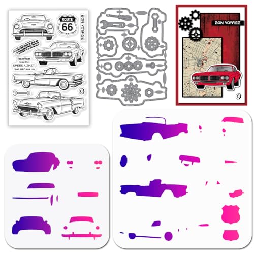 GLOBLELAND Transparente Autostempel Stanzformen PET Malschablonen Für Die Kartenherstellung Silikonstempel Metall Verkehrsschild Stanzformen Geschichtet PET Malschablonen Für Heimwerker Scrapbooking von GLOBLELAND