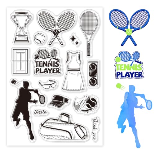 GLOBLELAND Transparente Stempel „Tennissport“ Für DIY Scrapbooking „Tennisschläger“ Trophäe Silikon Transparente Stempel Siegel Silikonstempel Für Karten Fotoalbum Tagebuch von GLOBLELAND