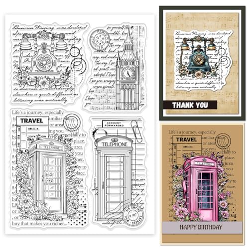 GLOBLELAND Retro Telefonzelle Transparente Silikonstempel Uhrenturm Klare Stamps Glockenturm Blumen Silikonstempel Für Kartengestaltung DIY Prägung Journaling GLOBLELAND Retro Telefonzelle Transparente Silikonstempel Uhrenturm Klare Stamps Glockenturm Blumen Silikonstempel Für Kartengestaltung DIY Prägung Journaling von GLOBLELAND
