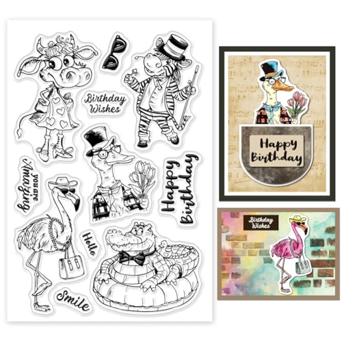 GLOBLELAND Transparente Stempel Mit Cartoon Tieren Zebra Flamingo Kuh Krokodil Gans Silikon Stempel Siegel Transparente Stempel Für DIY Scrapbooking Karten Erstellen von Fotoalben Journalen von GLOBLELAND