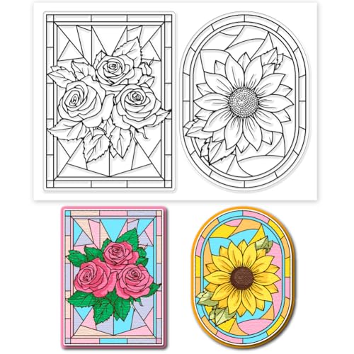 GLOBLELAND Buntglas Transparente Silikonstempel Rose Sonnenblume Klare Stamps Blumen Silikonstempel Für Kartengestaltung DIY Prägung Journaling von GLOBLELAND